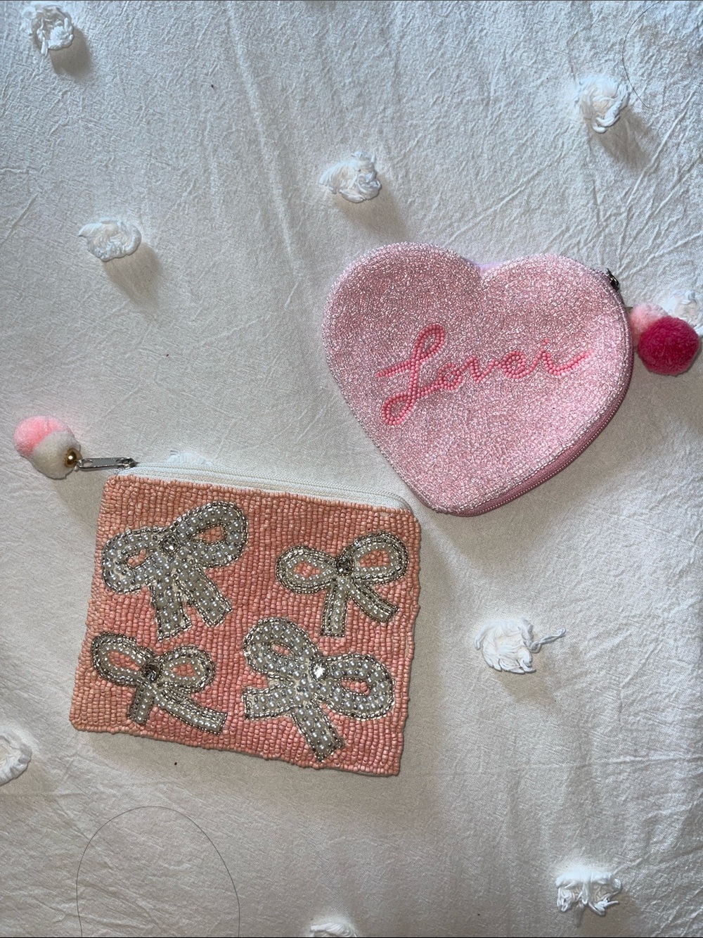 Francesca's Collections Pink Heart 'Lover' Coin Purse & Beaded Bow Zip Pouch